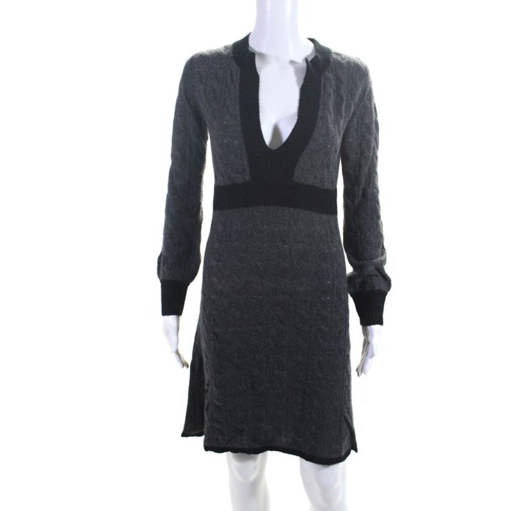 Searle Women's V-Neck Long Sleeves Cable Knit Sweater Dress Gray Size XS